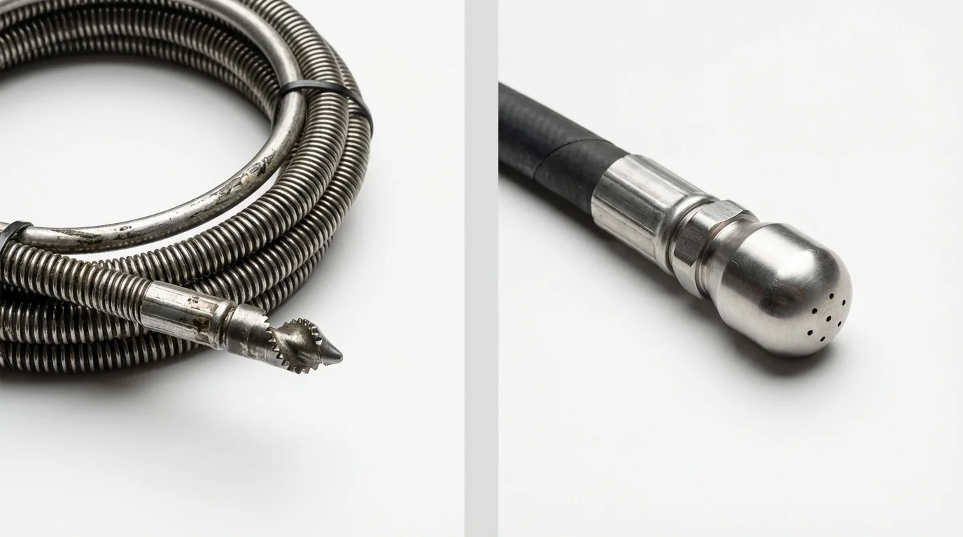 Drain snake cable and hydro jetting nozzle used for drain cleaning in Starkville, MS