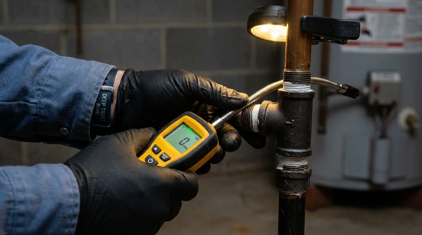 Gas leak detection with electronic sniffer by Johns Plumbing LLC in Starkville