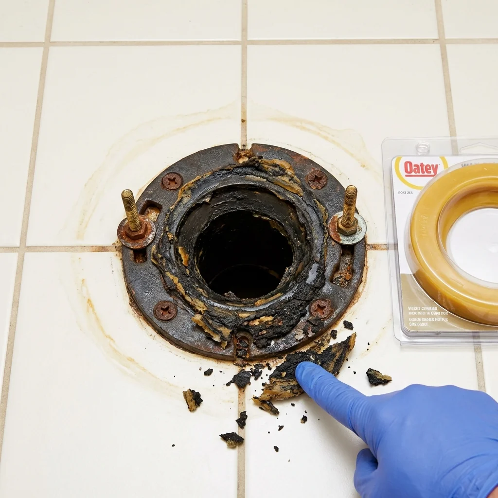 Failed wax ring showing water seepage at the base of a toilet in a Starkville, MS home