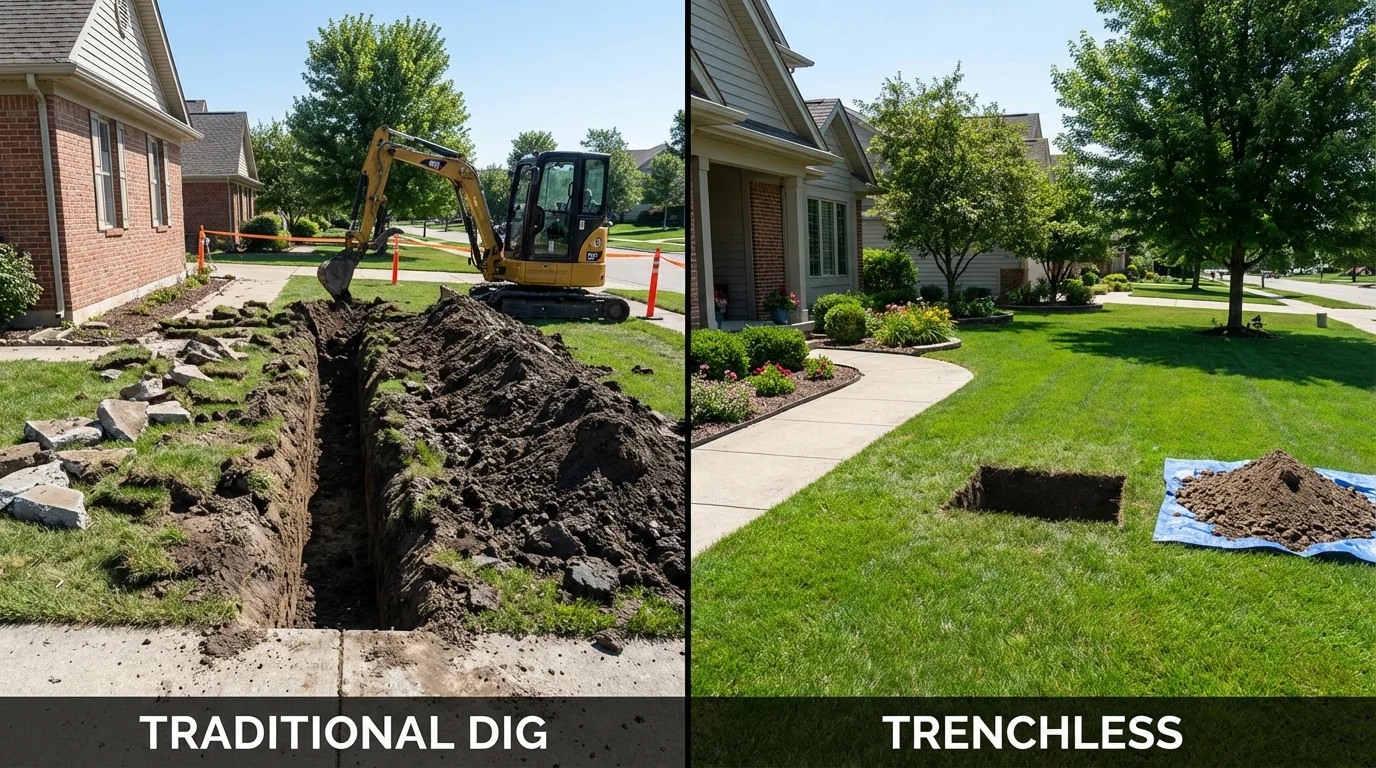 Trenchless sewer repair with minimal yard damage versus traditional excavation in Starkville, MS